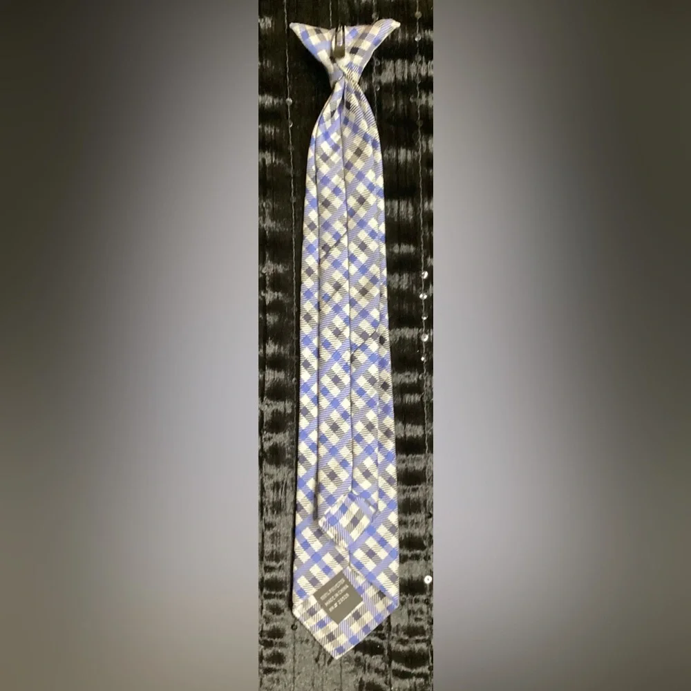 Sears Kids Blue and Black Checkered Clip On Tie